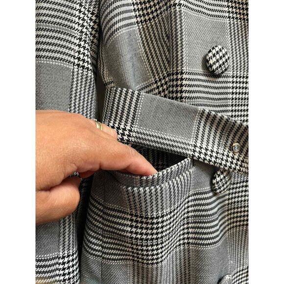 Bardot Gray Monochrome Glenchek Belted Double Breasted Trench Coat Size 6 Medium - Picture 4 of 15